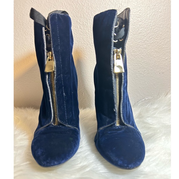 Zara Blue Velvet Zipper Ankle Boots Lace Up Heels Size 37EU /US7.5 - Picture 4 of 13